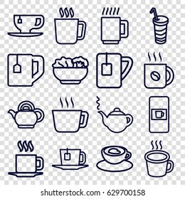Tea icons set. set of 16 tea outline icons such as mug, vending machine, teapot, coffee, drink, cup with heart, cup