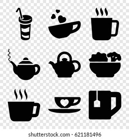 Tea icons set. set of 9 tea filled icons such as mug, teapot, drink, cup with heart