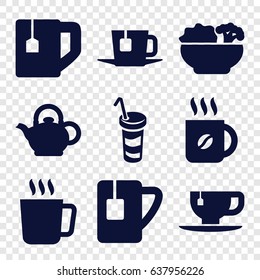 Tea icons set. set of 9 tea filled icons such as mug, coffee, tea cup, drink