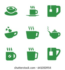 Tea icons set. set of 9 tea filled icons such as mug, teapot, coffee, cup with heart