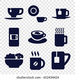 Tea icons set. set of 9 tea filled icons such as vending machine, dish, coffee, cup with heart, food