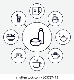 Tea icons set. set of 9 tea outline icons such as teapot, drink and food, drink, cup