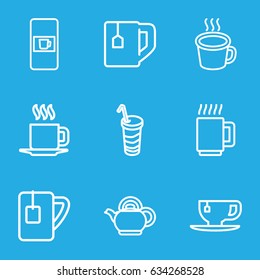 Tea icons set. set of 9 tea outline icons such as vending machine, tea cup, drink, cup, teapot