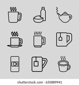 Tea icons set. set of 9 tea outline icons such as mug, vending machine, teapot, tea cup, drink and food