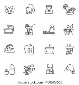 Tea icons set. tea beverage collection. Thin line design