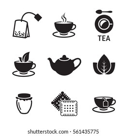 Tea icons set. Black on a white background