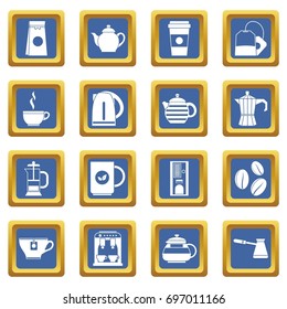 Tea icons set in blue color isolated vector illustration for web and any design