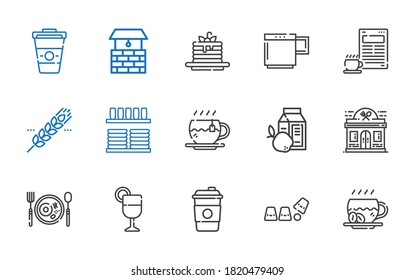 tea icons set. Collection of tea with coffee, cup, juice, breakfast, restaurant, crockery, cereal, mug, pancakes, well. Editable and scalable tea icons.