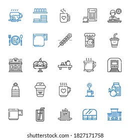 tea icons set. Collection of tea with office, food and restaurant, pancakes, soda, mug, breakfast, coffee, drink, sauna, underground, coffee cup. Editable and scalable tea icons.