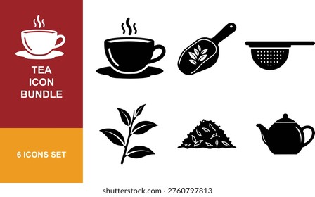 Tea icons set cup teapot leaves scoop strainer pile isolated on white background vector.