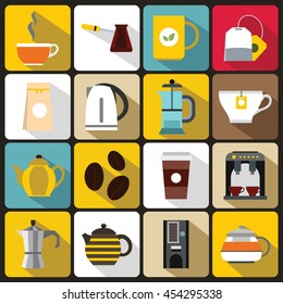 Tea icons set in flat style. Coffee set collection vector illustration