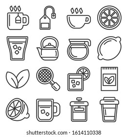 Tea Icons Set on White Background. Line Style Vector