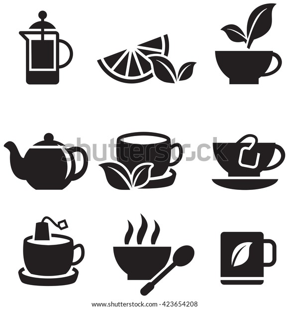 Tea Icons Set On White Background เวกเตอร์สต็อก (ปลอดค่าลิขสิทธิ์