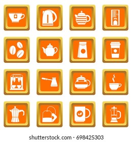 Tea icons set in orange color isolated vector illustration for web and any design