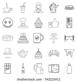 Tea icons set. Outline set of 25 tea vector icons for web isolated on white background