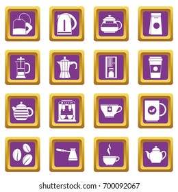 Tea icons set in purple color isolated vector illustration for web and any design