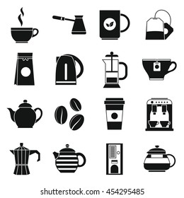 Tea icons set in simple style. Coffee set collection isolated vector illustration