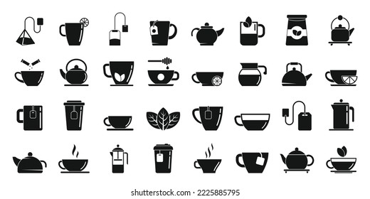 Tea icons set simple vector. Beverage drink. Glass hot water