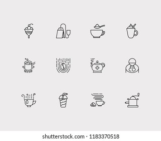 Tea icons set. Stovetop espresso and tea icons with barista, coffee and cocktail. Set of natural for web app logo UI design.