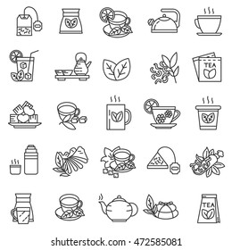 tea icons set. Thin line design