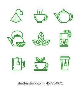 Tea icons set. Vector isolated outline drawings