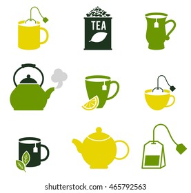 Tea Icons Set. Vector. Isolated on white background.