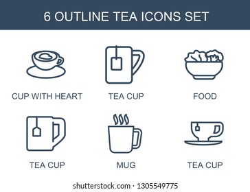 tea icons. Trendy 6 tea icons. Contain icons such as cup with heart, tea cup, food, mug. icon for web and mobile.