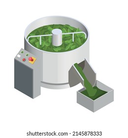 Tea industry icon with factory equipment for rolling isometric 3d vector illustration