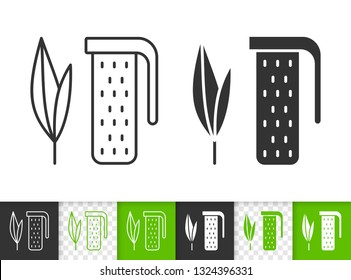 Tea Infuser black linear and silhouette icons. Thin line sign of leaf. Plant outline pictogram isolated on white, color, transparent background. Vector Icon shape. Tea Infuser simple symbol closeup