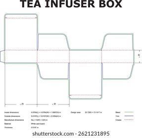 Tea infuser box packaging template vector die cut design layout for product manufacturing and presentation