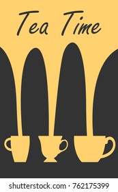Tea with an inscription on dark background. Tea time concept. Vector illustration design.