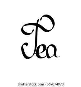Tea, isolated calligraphy lettering, word design template, vector illustration