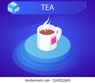 Tea isometric design icon. Vector web illustration. 3d colorful concept