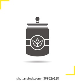 Tea jar icon. Drop shadow silhouette symbol. Loose tea leaf container. Vector isolated illustration