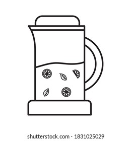 Tea jar with leaves and lemons line style icon design, Time drink breakfast and beverage theme Vector illustration