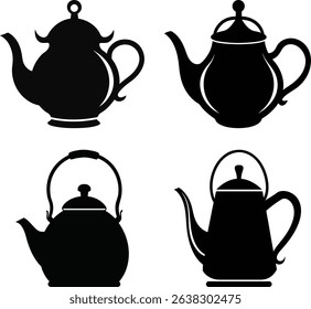 Tea kettle black silhouette vector
