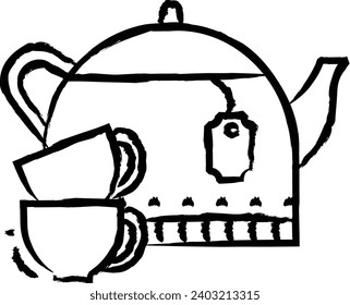 tea kettle and cup hand drawn vector illustration