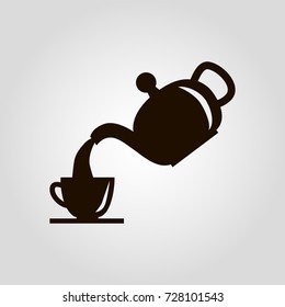 Tea kettle and cup of tea isolated flat vector icon
