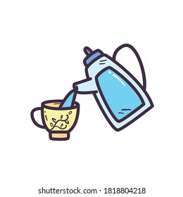 Tea kettle with cup line and fill style icon design, Time drink breakfast and beverage theme Vector illustration