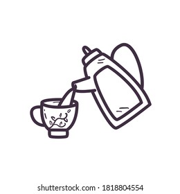 Calentador de té con diseño de iconos de estilo de línea de taza, desayuno de bebida y bebida tema Vector ilustración