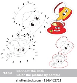 Tea Kettle and cup smiling. Dot to dot educational game for kids.