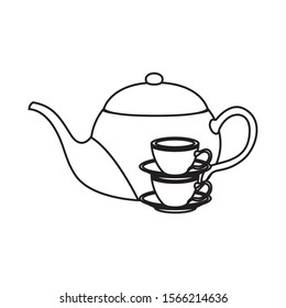 Tea kettle and cups design, Drink breakfast beverage tradition kitchen and aromatic theme Vector illustration
