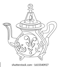 Tea kettle, tea decor, hot drink pottery - coloring page
