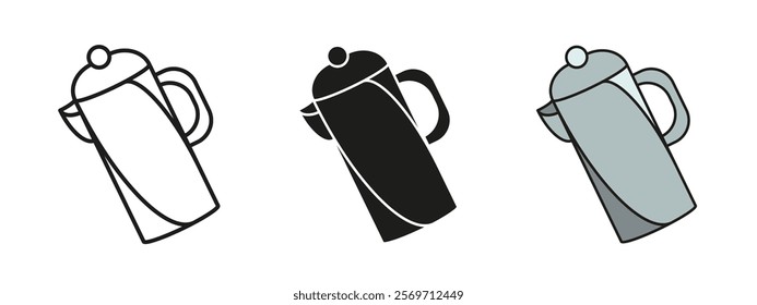 Tea kettle icon. Coffee pitcher vector illustration. Metal jug symbol. Kitchen utensil sign. Hot drink metal vintage kettle pictogram. Retro teapot or coffee pot isolated concept.