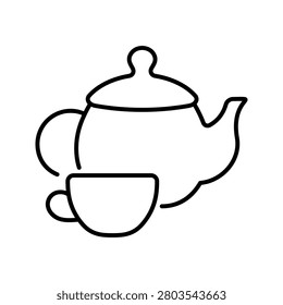 Tea kettle icon. Food and beverages line symbol. Black and white.