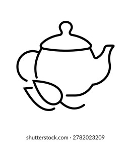 Tea kettle icon. Food and tea line symbol. Black and white.