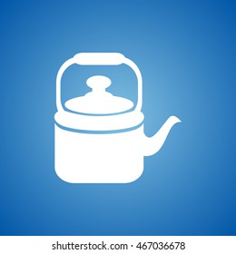 Tea Kettle Icon on blue color. 