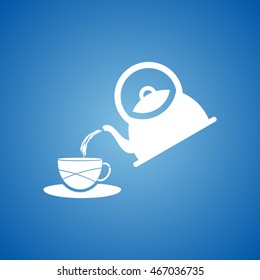 Tea Kettle Icon on blue color. 
