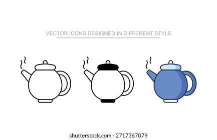 Iconos de la tetera fijados en diverso estilo con el fondo blanco