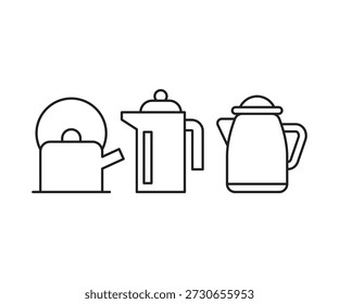 tea kettle icons set vector line illustration